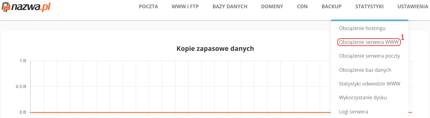 CloudHosting Panel menu statystyki obciazenie serwera www