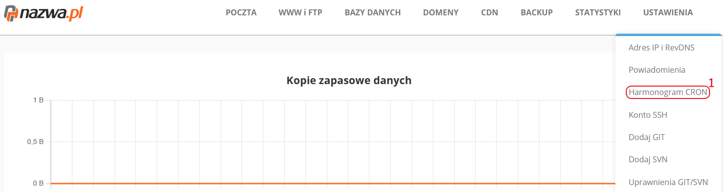 CloudHosting Panel menu ustawienia cron