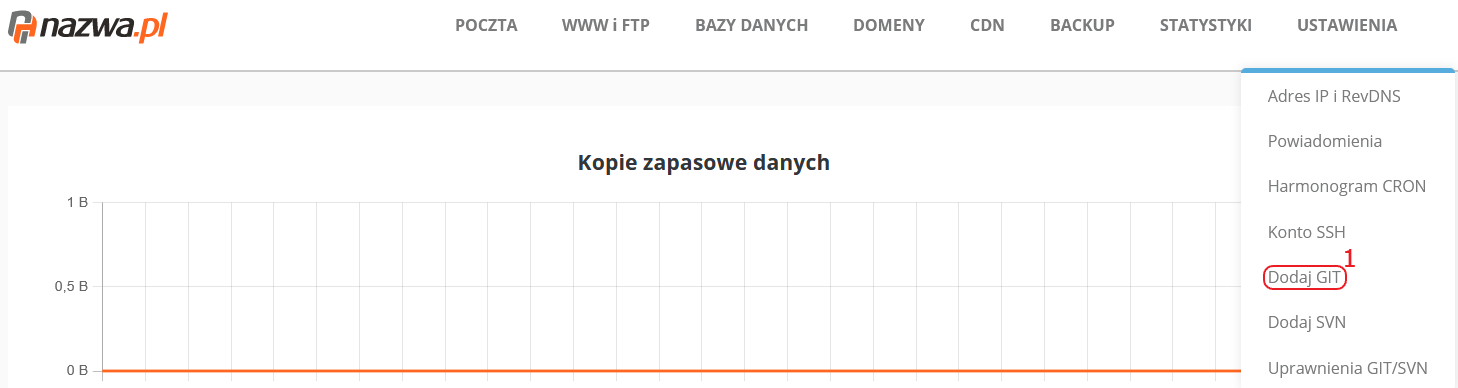 CloudHosting Panel menu ustawienia dodaj git