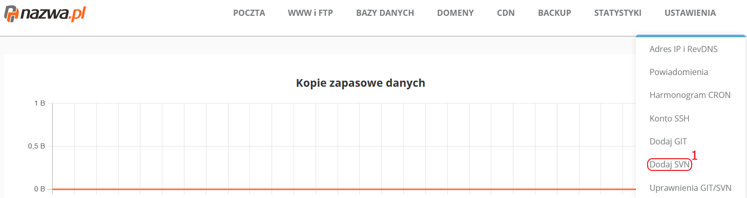 CloudHosting Panel menu ustawienia dodaj svn