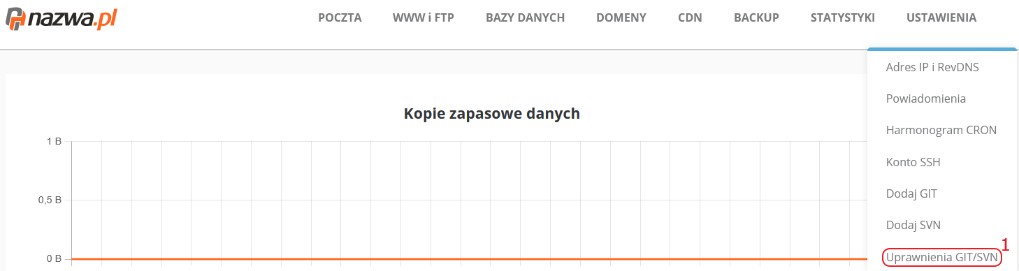 CloudHosting Panel menu ustawienia uprawnienia git i svn