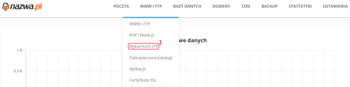 CloudHosting Panel menu www i ftp wykaz kont ftp