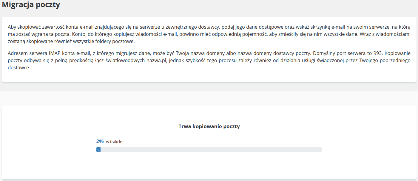 CloudHosting Panel migracja poczty w trakcie