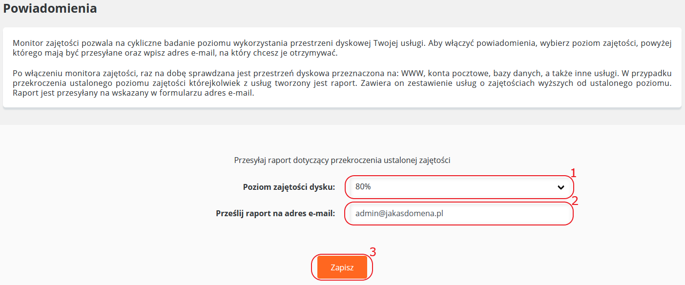 CloudHosting Panel powiadomienia wlacz