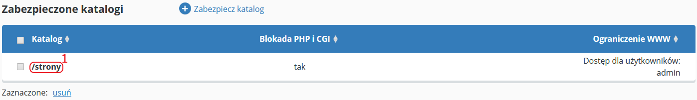 CloudHosting Panel www i ftp modyfikuj zabezpieczenie katalogu