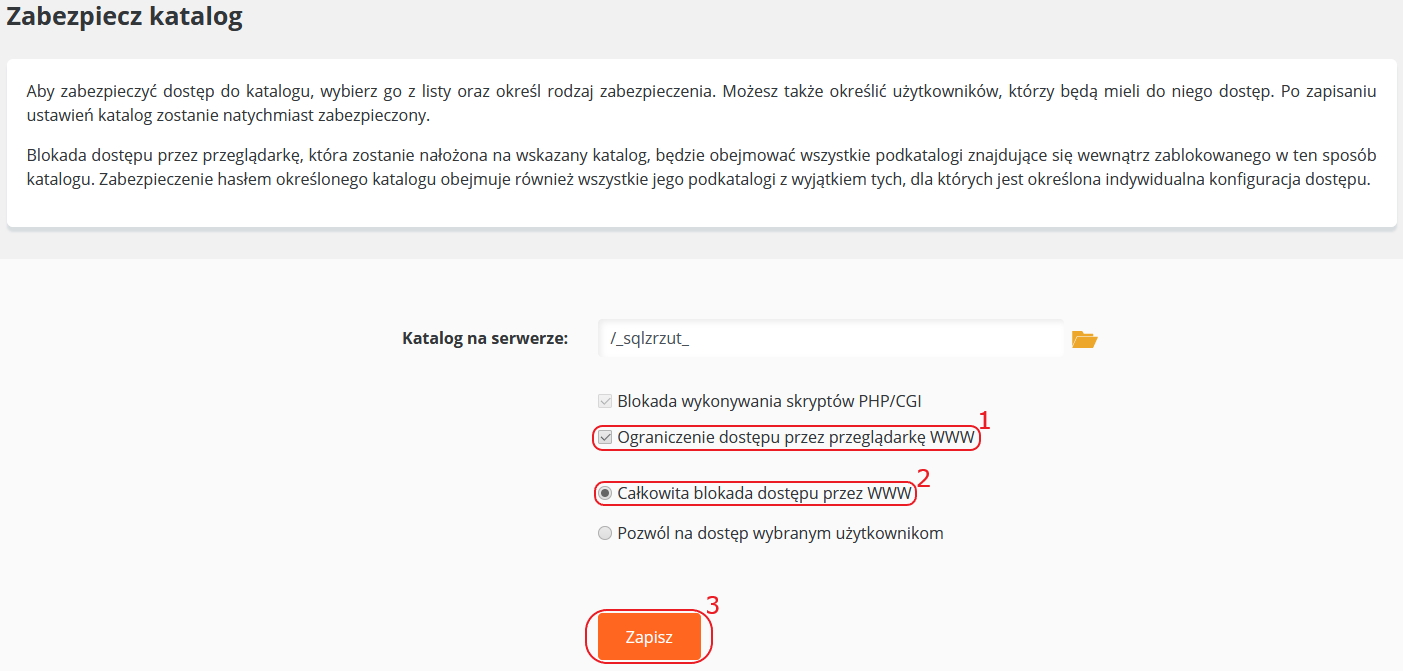 CloudHosting Panel www i ftp katalogi sqlzrzut zabezpiecz
