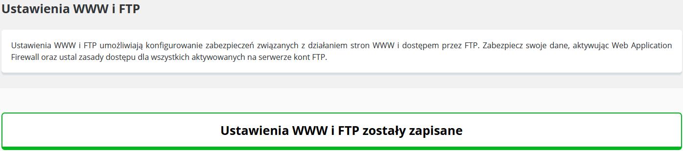 CloudHosting Panel www i ftp ustawienia potwierdzenie