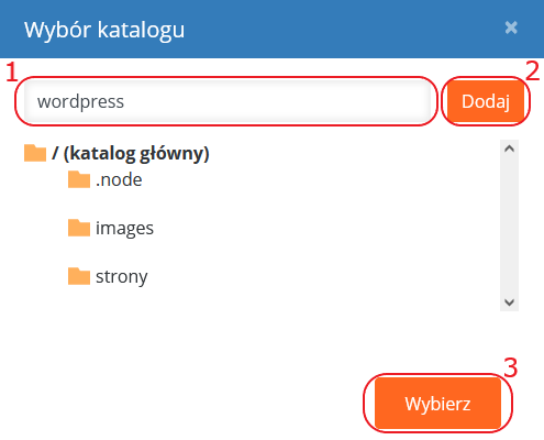 CloudHosting Panel domeny dodaj katalog wordpress