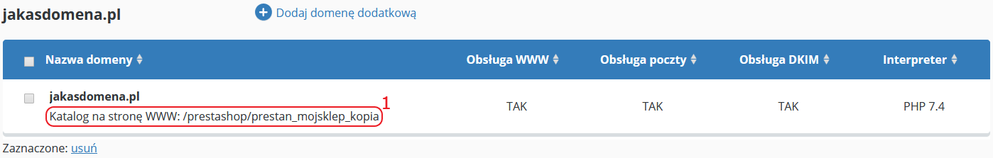 CloudHosting Panel domeny wykaz katalog e-sklep kopia