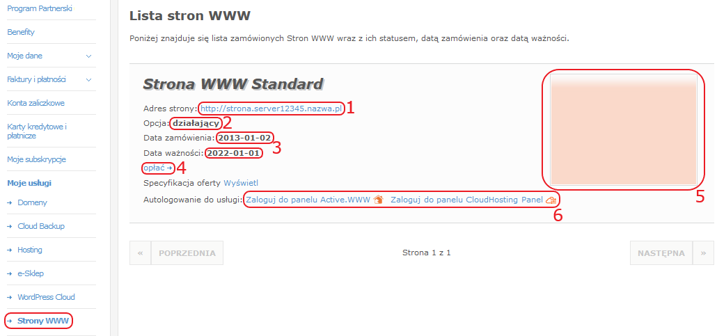 CloudHosting Panel pk lista stron www
