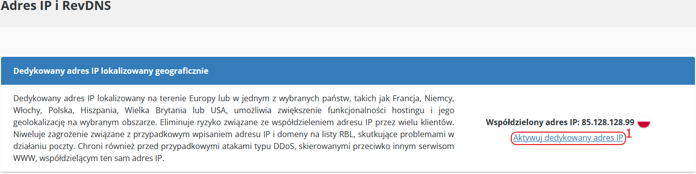 CloudHosting Panel ustawienia dedykowany adres ip aktywuj