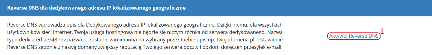 CloudHosting Panel ustawienia reverse dns aktywuj