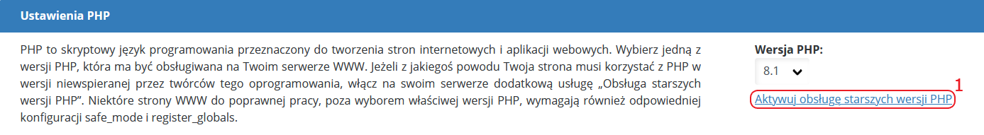 CloudHosting Panel www i ftp aktywuj starsza wersje php
