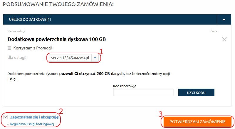 CloudHosting Panel zakup dodatkowy dysk