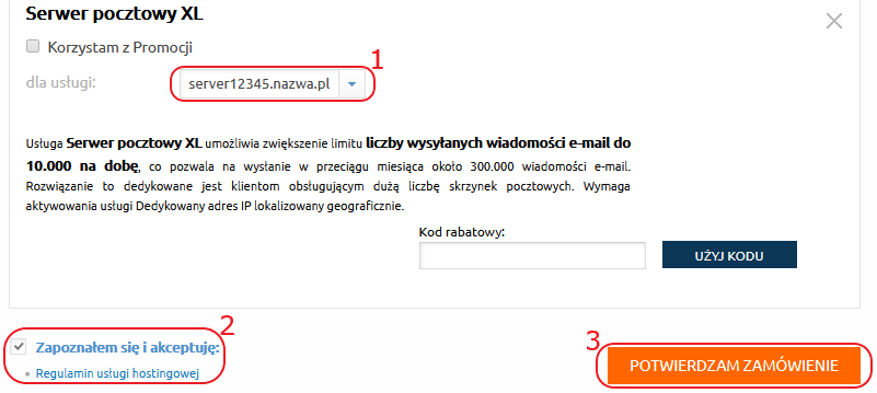 CloudHosting Panel zakup serwer pocztowy xl