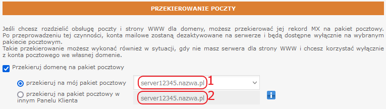 domeny konfiguracja przekierowane na poczte