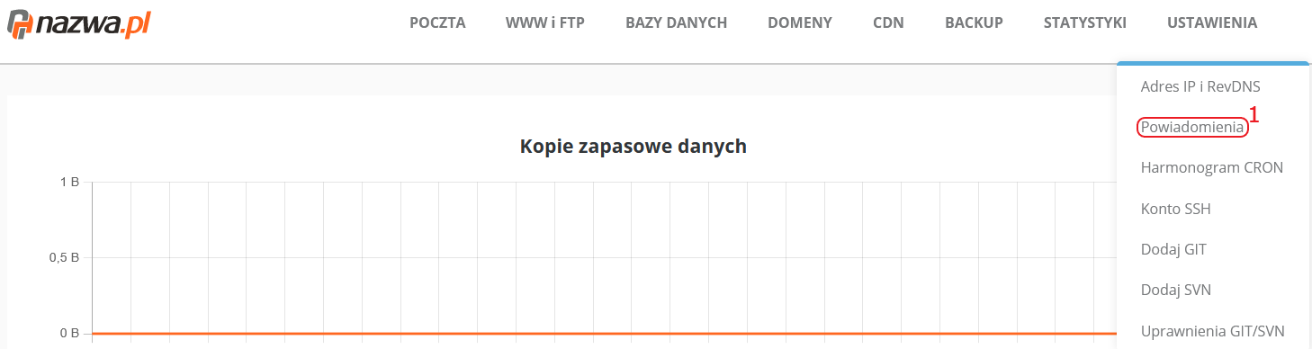 CloudHosting Panel menu statystyki powiadomienia