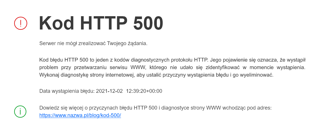 blad http 500 komunikat