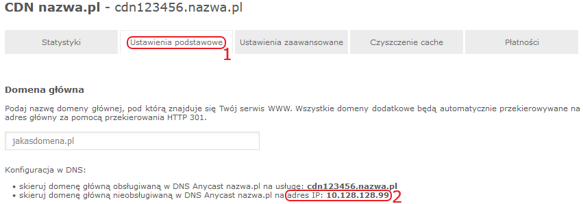 cdn nazwa.pl szczegoly ustawienia podstawowe dane do przekierowania domeny