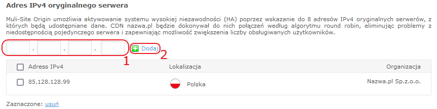 CDN nazwa.pl wpisz adres IP oryginalnego serwera