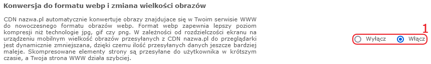 cdn nazwa.pl ustawienia zaawansowane konwersja webp