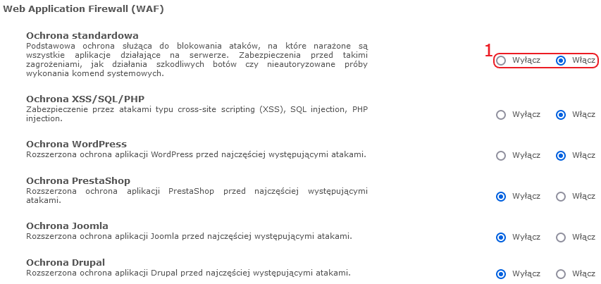 cdn nazwa.pl ustawienia zaawansowane waf