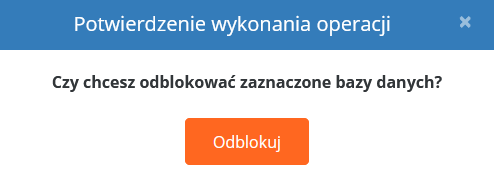 CloudHosting Panel potwierdzenie odblokowania bazy danych