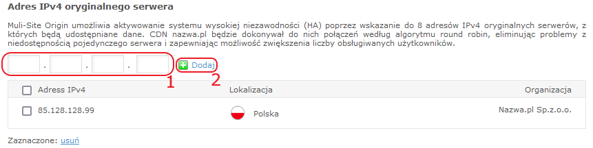 CDN nazwa.pl adres IP oryginalnego serwera
