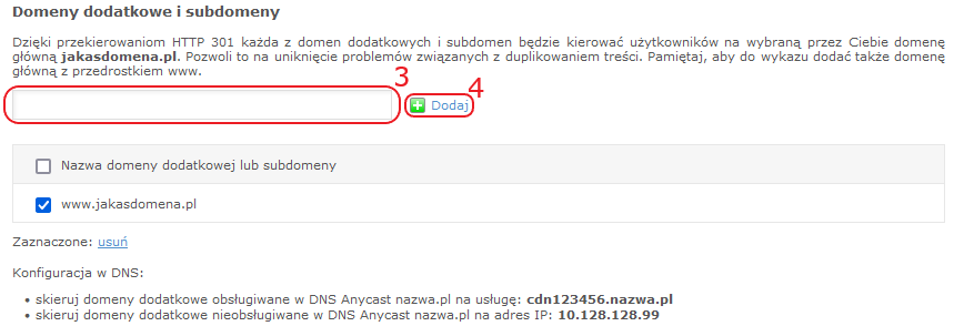 CDN nazwa.pl domeny dodatkowe i subdomeny