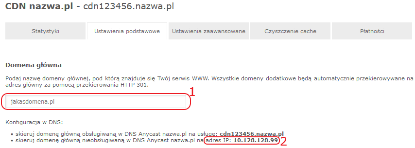 CDN nazwa.pl ustawienia domeny glownej