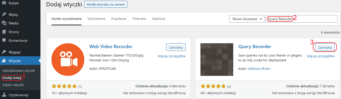 wordpress wtyczka query recorder zainstaluj