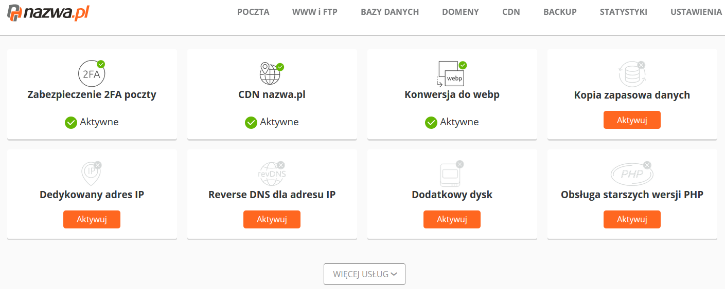 backup aktywacja uslugi