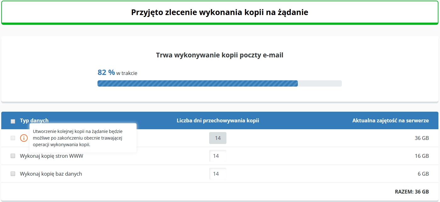 backup utworz kopie na zadanie postep