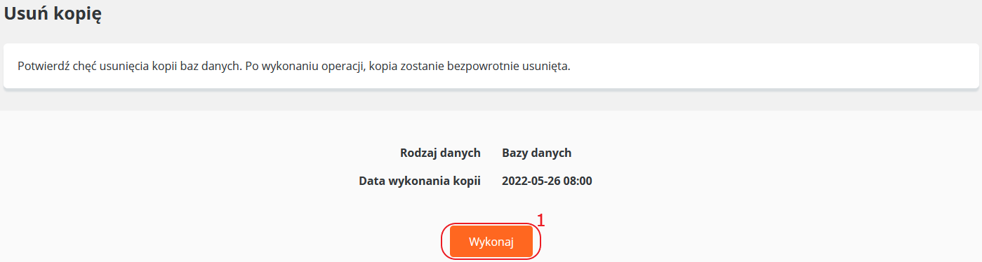 backup wykaz kopii usun potwierdz wykonaj