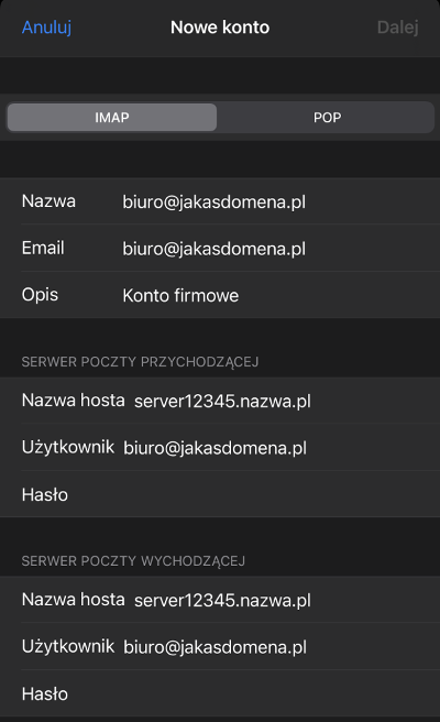 poczta iphone mail nowe konto serwery