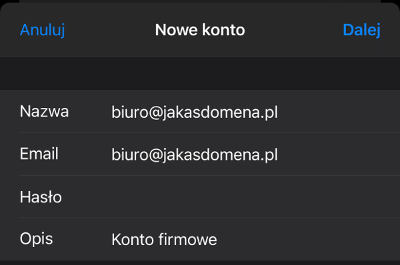 poczta iphone mail nowe konto
