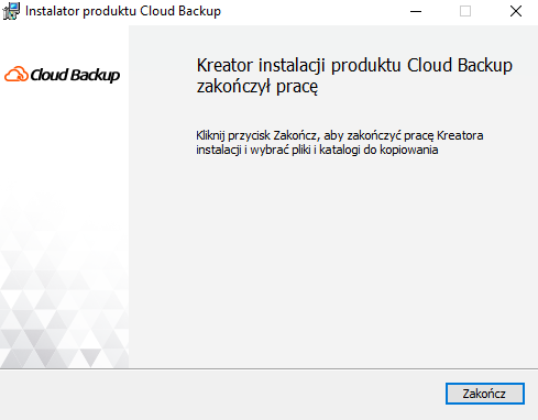 cloud backup instalator zakonczenie instalacji