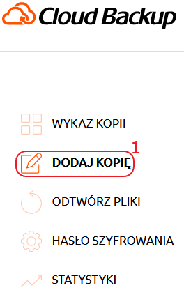 cloud backup menu dodaj kopie