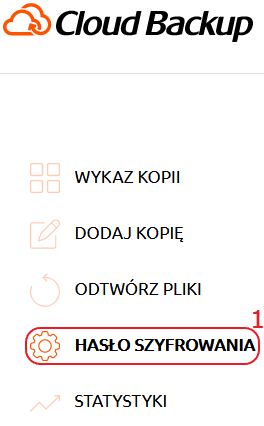 cloud backup menu haslo szyfrowania