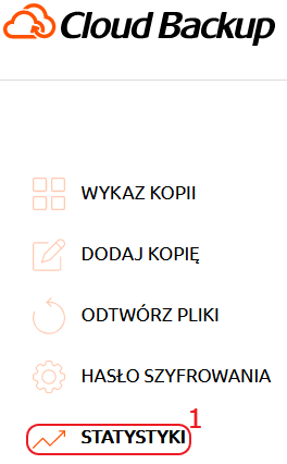 cloud backup menu statystyki