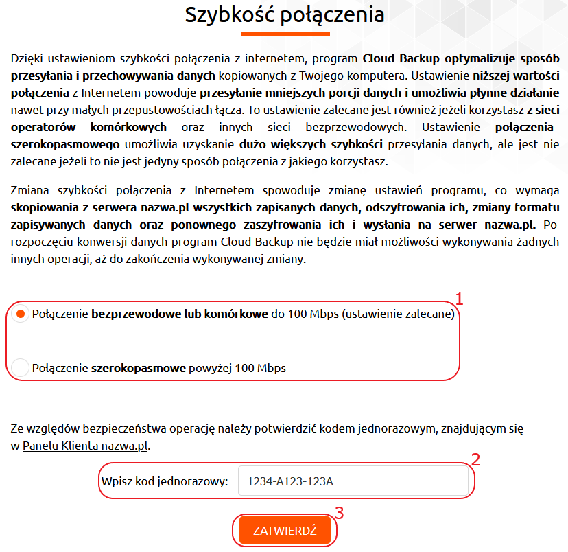 cloud backup szybkosc polaczenia