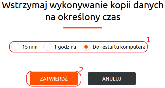 cloud backup wstrzymaj wykonywanie kopii