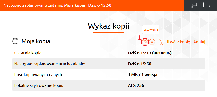 cloud backup wykaz kopii ustawienia