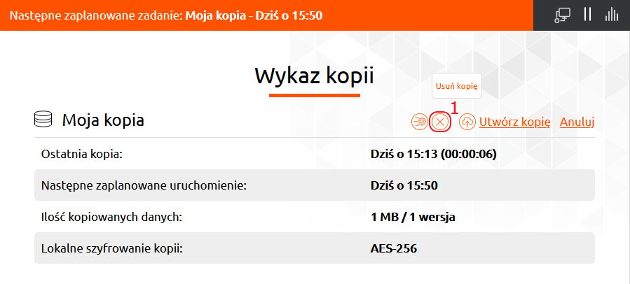 cloud backup wykaz kopii usun