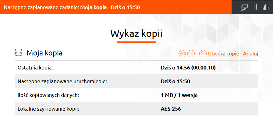 cloud backup wykaz kopii