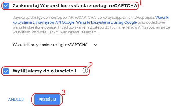 recaptcha google konfiguracja formularz 2