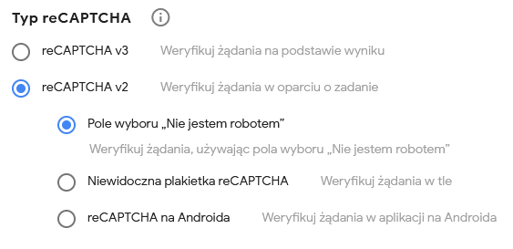 recaptcha google konfiguracja formularz typy captcha