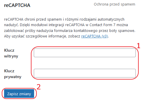 recaptcha wordpress wklej klucze