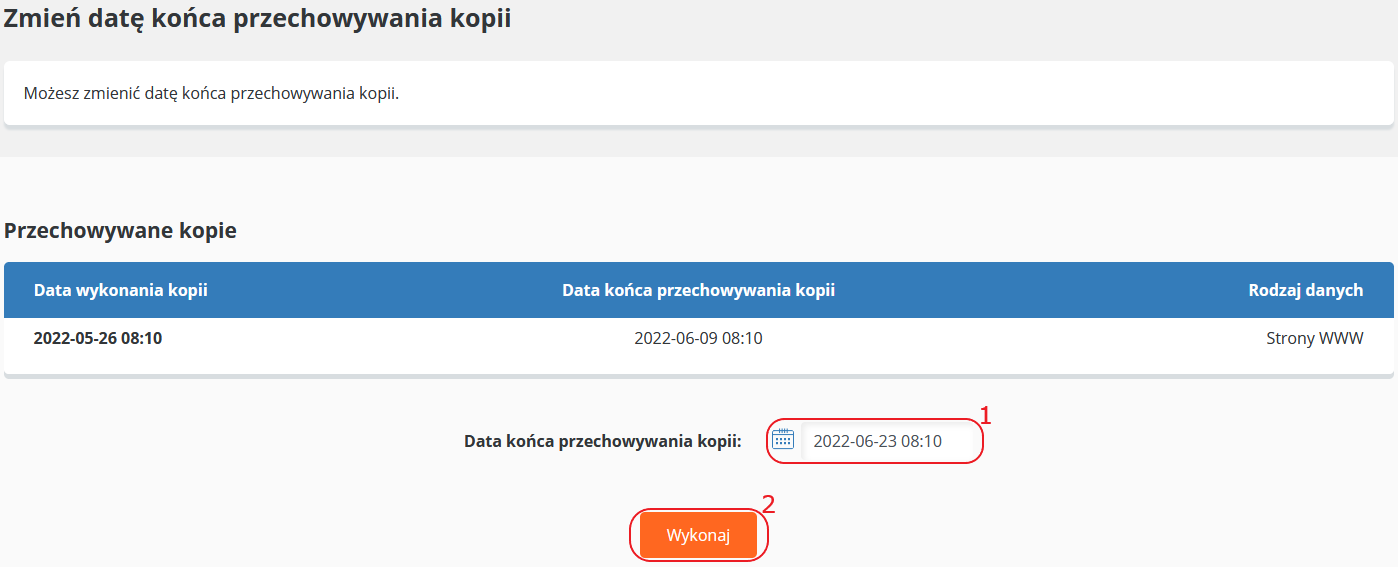 backup zmien date konca przechowywania