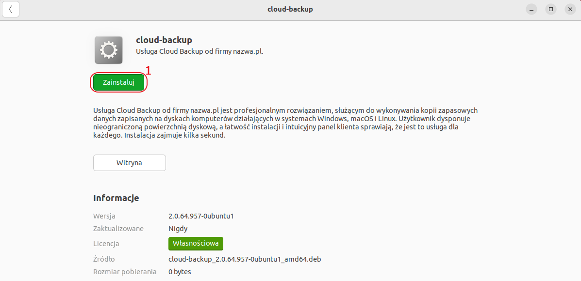cloud backup linux instalacja krok 1 zainstaluj